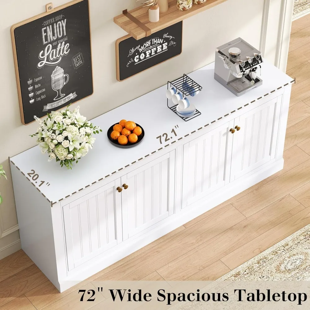 "خزانة بوفيه على طراز المزرعة مقاس 72 بوصة مع أبواب الحظيرة وطاولة وحدة تخزين رف قابلة للتعديل وبار القهوة وحامل التلفاز"