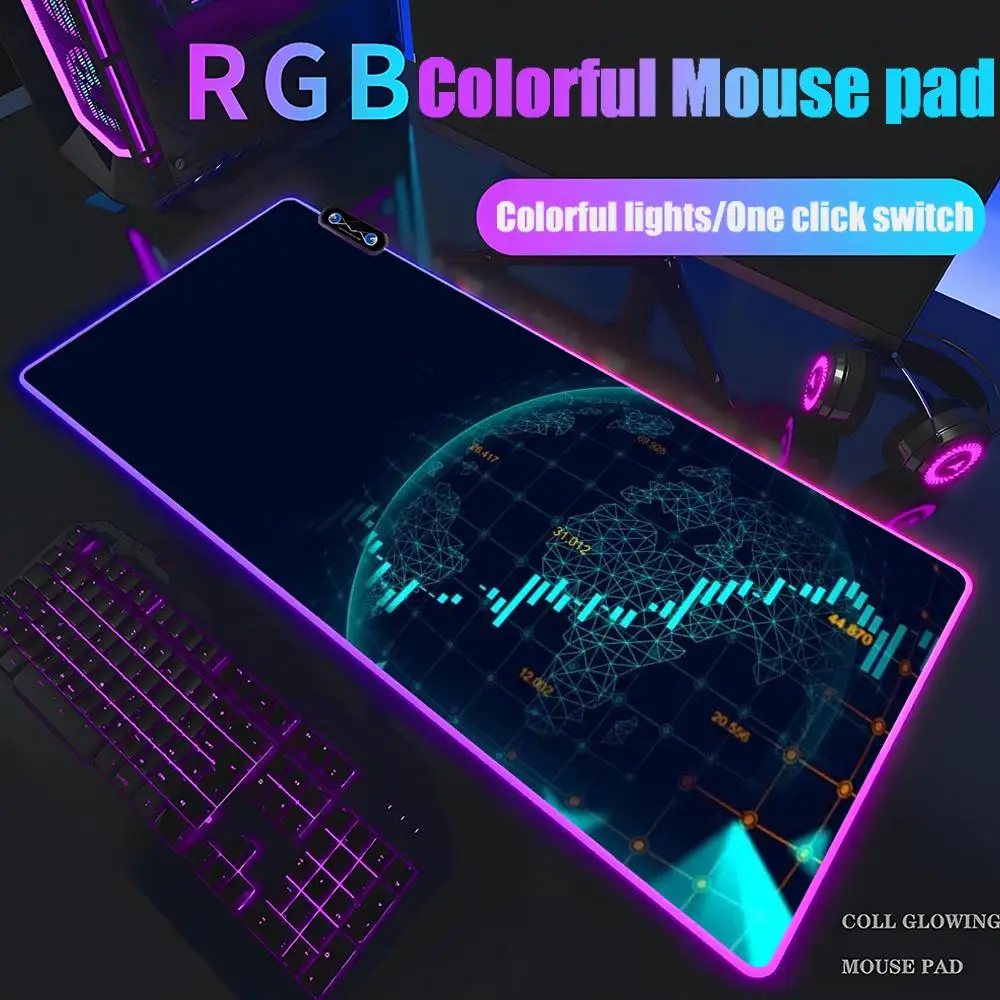 Stock market chart pattern Mouse Pad Tablet RGB mouse Pad Laptop xl desktop mouse pad, cute HD Rainbow Gaming keyboard pad,90x40