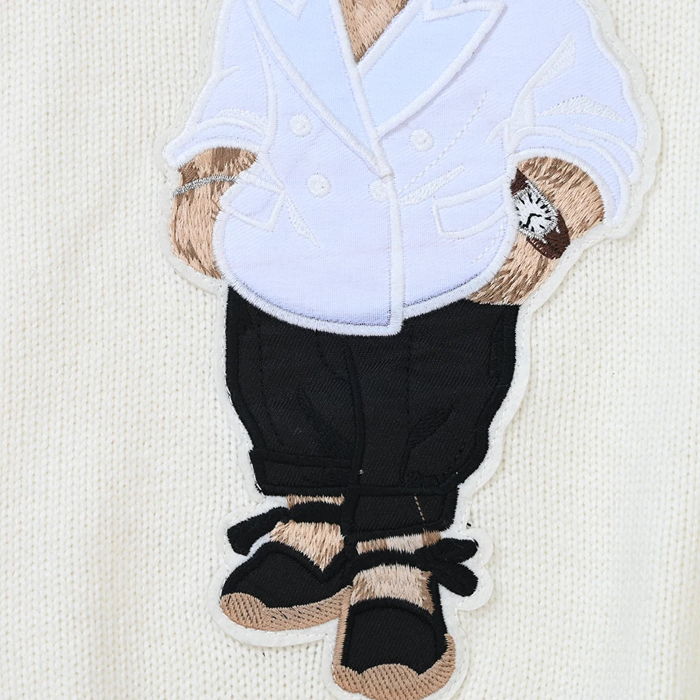 Suéter clásico de punto para otoño e invierno, tejido de Color con patrón de dibujos animados, largo, redondo, hilo de algodón Ne, prendas de punto para hombres y mujeres