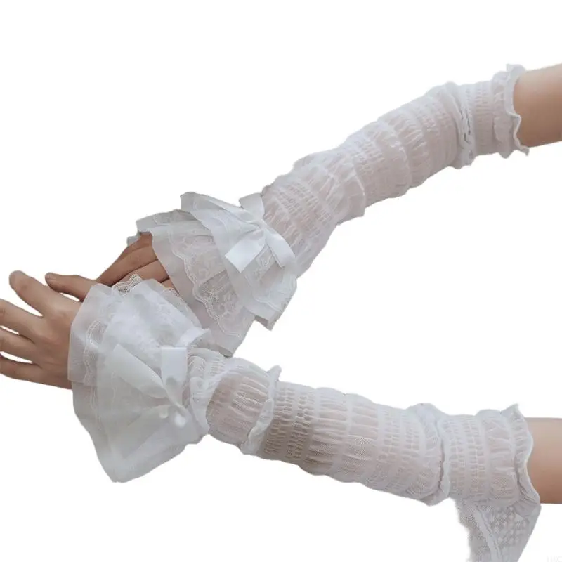 Spring Summer Thin Breathable Ballet Styles Sweet Girl Sleeves Bows Cuffs 