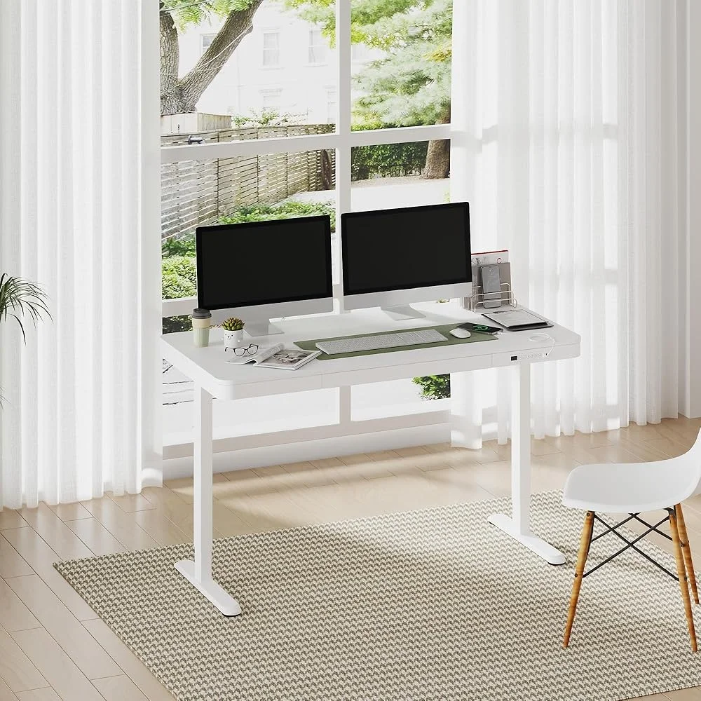 Electric Standing Desk with Drawers Sit Stand Height Adjustable Home Office Computer Desk USB Charging Convenient Assembly