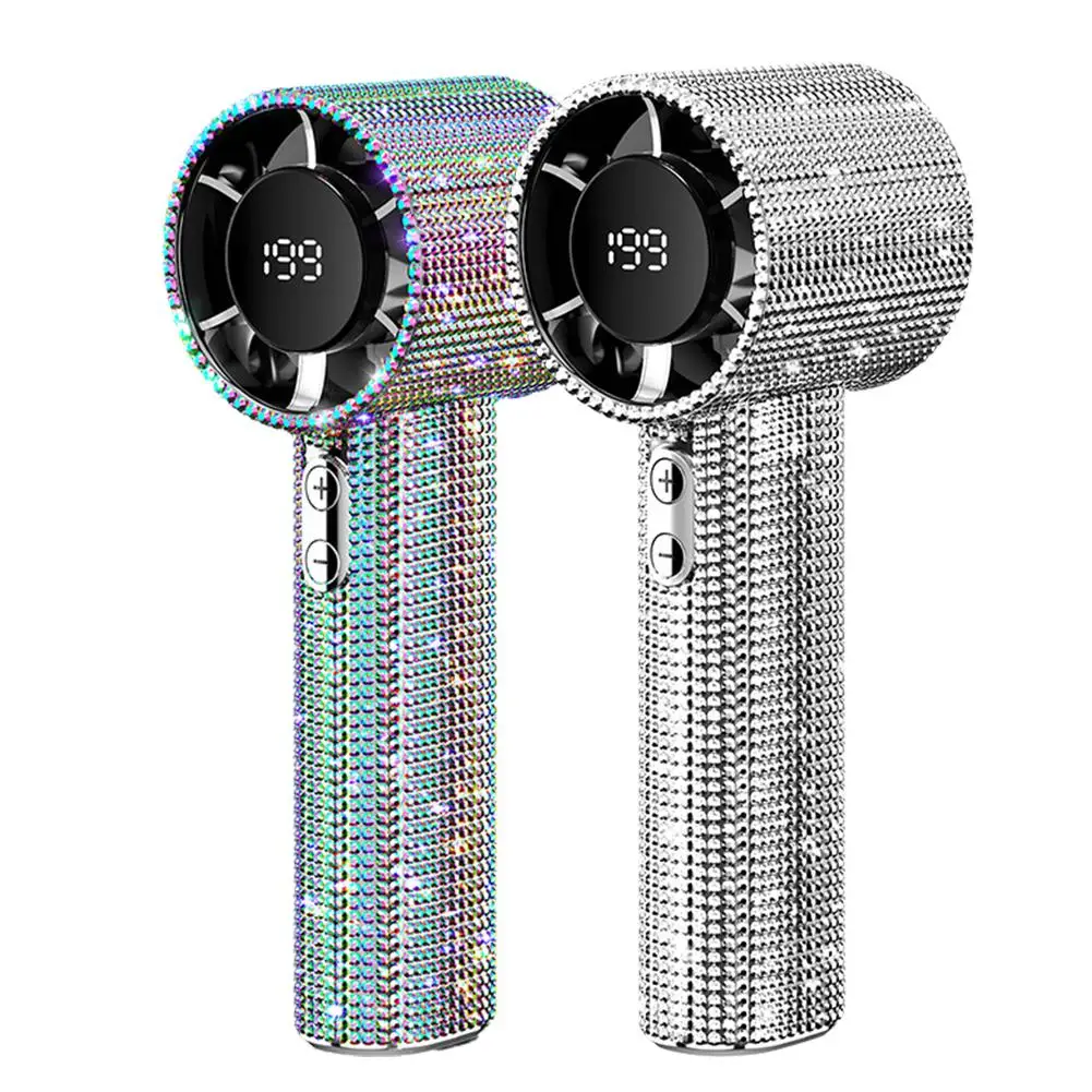 Strong Wind Outdoor Portable Handheld Fan Covered With Diamonds Type-C Rechargeable Outdoor Ice Cooling Fan Handheld fan