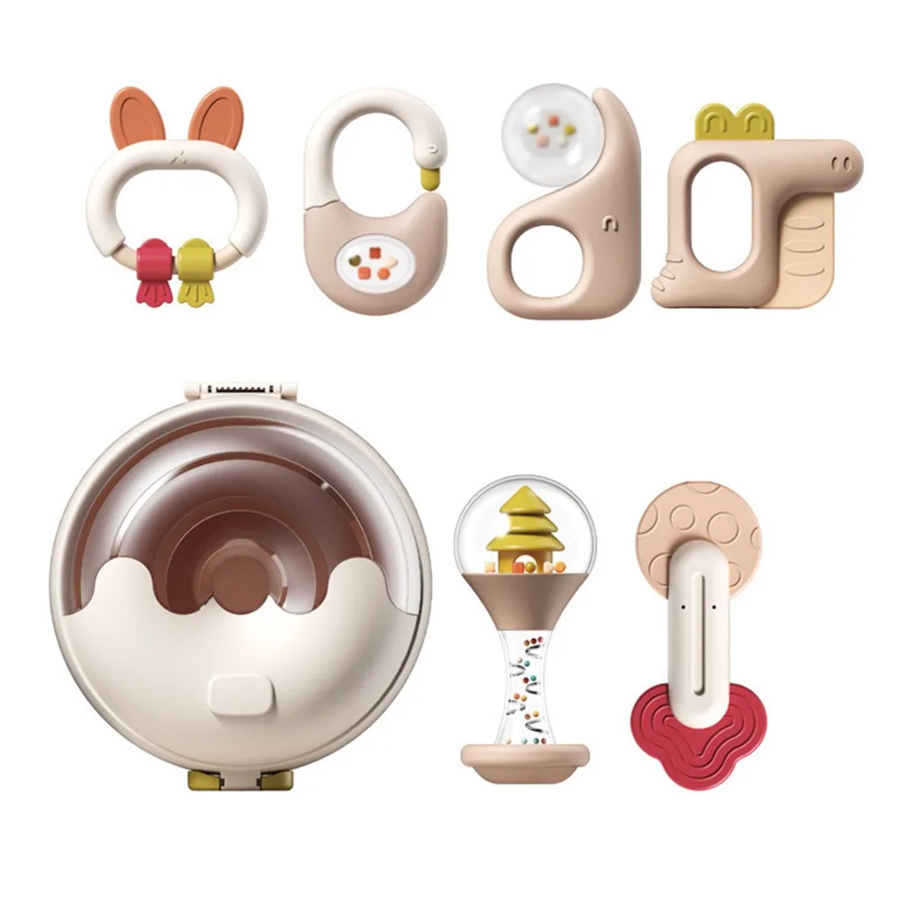 

5/6Pcs Creative Silicone Cartoon Rattle Toys Animal Shape Ring Design Infant Teething Chewing Toy BPA Free Anti-Chew