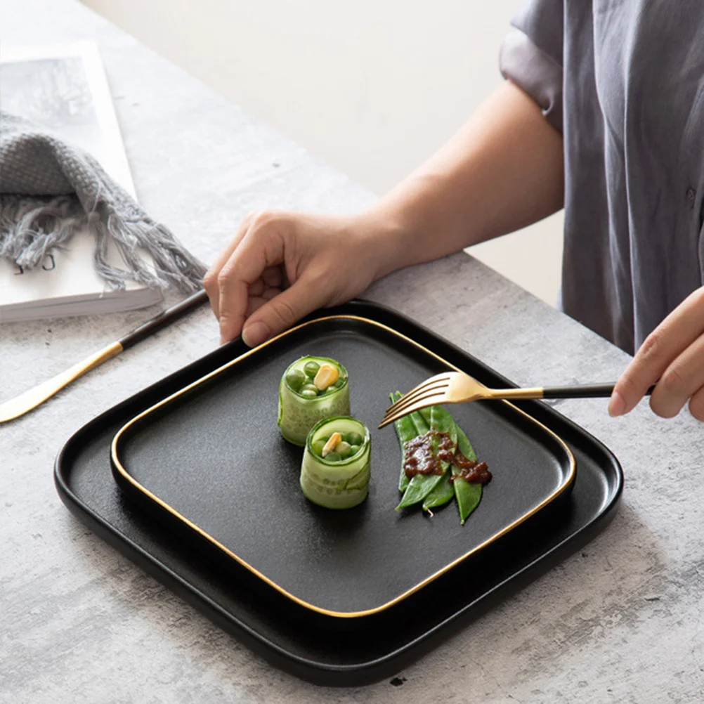 

1Pcs Ceramic Square Western Dish Plate 6 Inches Golden Black Restaurant Steak Sushi Serving Tableware Ceramic Dish