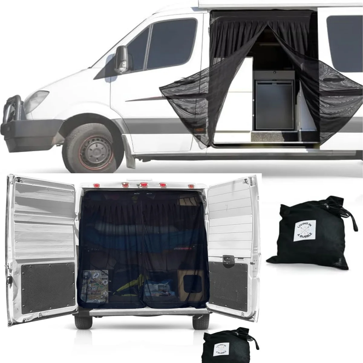 

Insect Screen Mosquito Screens For Standard Roof Mercedes Sprinter & Ford Transit And High Roof RAM Promaster Side Tail Curtain