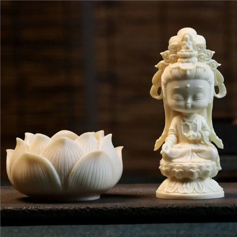 Q Version Lotus Tathagata Carved Statue Cute Character Model Home Desktop Decoration Accessories Gift Statue