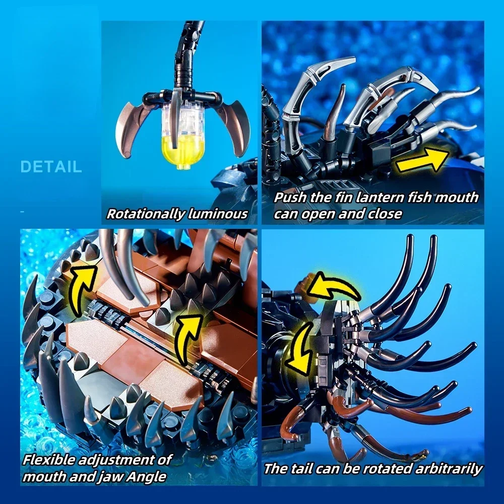 

Mechanical Lantern Fish Building Sets Ocean Animal Collection MOC Bricks Assembling Model Toys for STEM Building Gift (1038PCS)