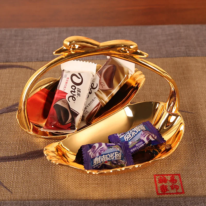 Swan Fruit Plate Creative Metal Party Food Jewelry Trays  Candy Snack Nut Two Kinds of Divided Plates.