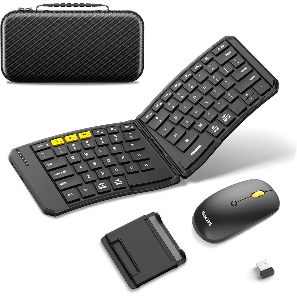 

Split Ergonomic Bluetooth & 2.4G Wireless Keyboard and Mouse Combo, 6-Row Layout, Portable for Travel, Compatible with USB-C Wir
