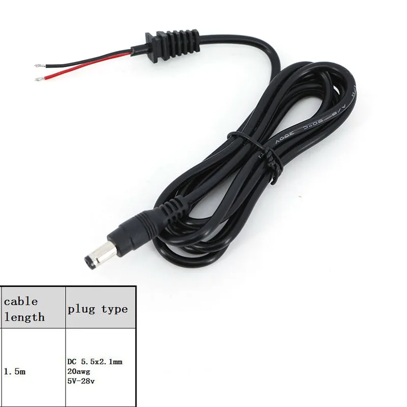 Power Adapter supply Cord DC Male Plug 2pin DC wire Cable 5.5*2.1mm Output 20awg for cctv camera laptop charger 150cm repair K5