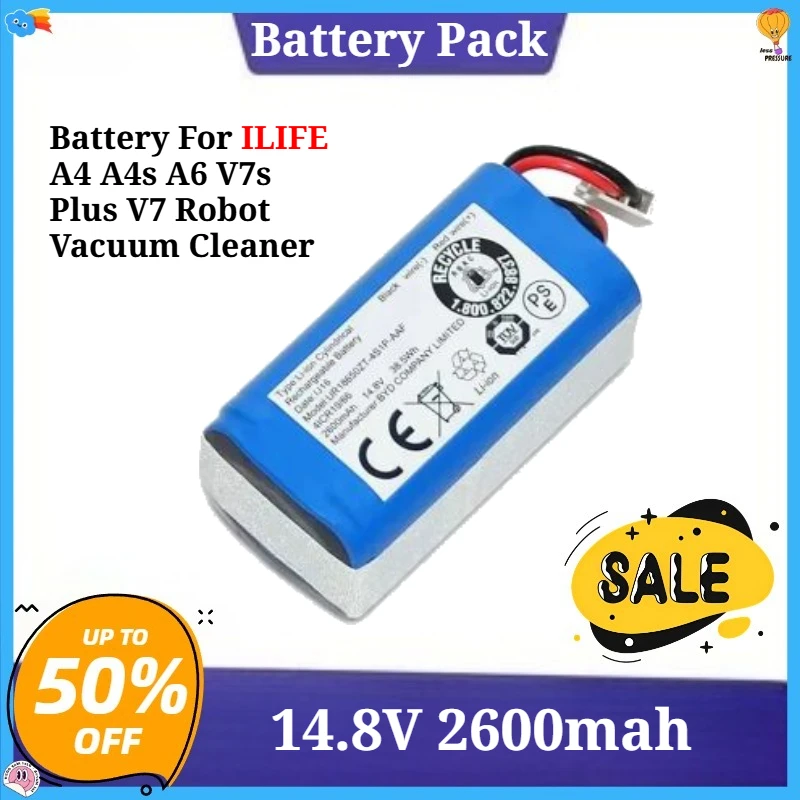 

14.8V 2600mah Lithium Battery For ILIFE A4 A4s A6 V7s Plus V7 Robot Vacuum Cleaner for ILife 4S1P Full Capacity
