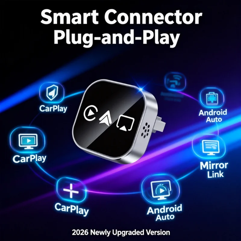 Connecteur de voiture sans fil 4-en-1 2026 : Adaptateur CarPlay nouvellement amélioré, Bluetooth, mise en miroir de l'écran, Plug-and-Play