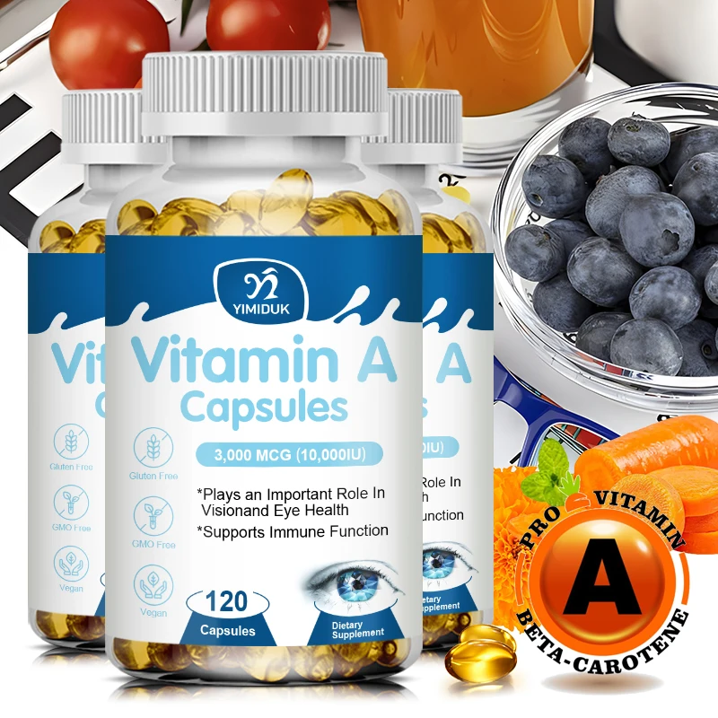 Cápsulas de vitamina A para vitaminas para los ojos, 10.000 IU, apoya la salud de la piel y los ojos, actividad antioxidante y función del sistema inmunológico