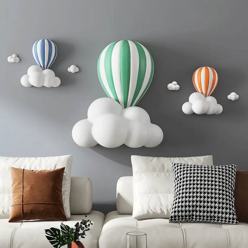 

Modern 3D Cloud Hot Air Balloon Resin Wall Painting Home Background Porch Wall Sticker Decoration Children Room Wall Mural Craft