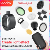 Godox AK-R1 S-R1, Barn Door, Snoot, Color Filter, Reflector, Honeycomb, Diffuser Ball Kits for Godox AD200 H200R V1 Flash Head