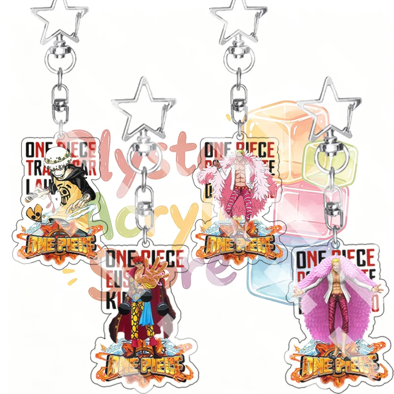 Porte-clés en acrylique Trafalgar Law Eustass Kid Donquixote Doflamingo, design flamme, personnage de pirate de dessin animé, pendentif de sac tendance