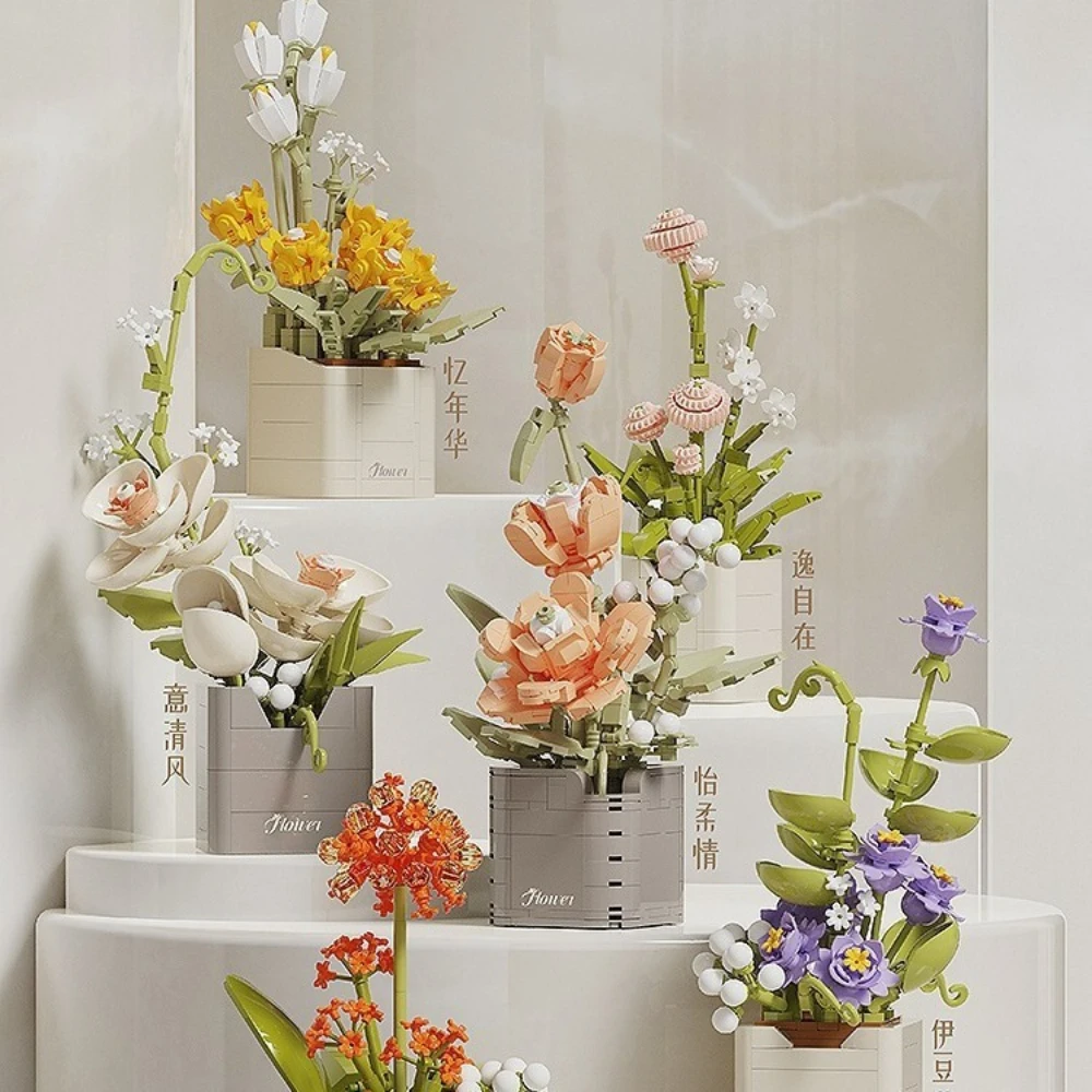 

MOC Botanical Garden Roses Orchids Building Blocks Set Eternal Flower Potted Yard Plant Toys Gift For Children Birthday Gifts