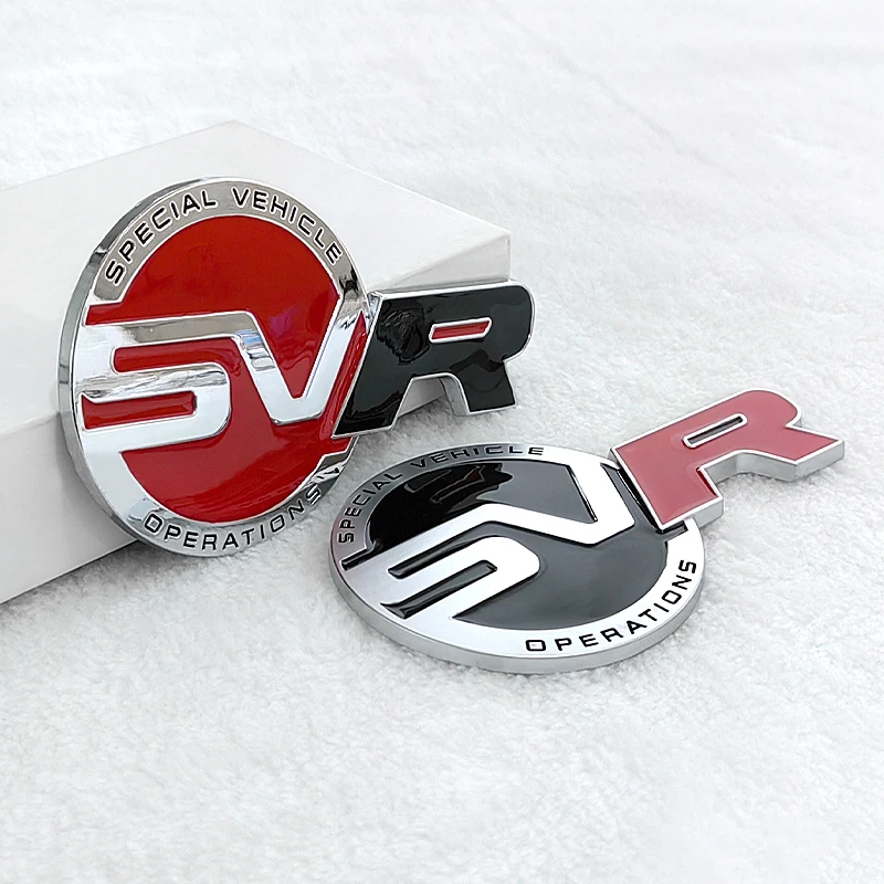 3d Metal Red Black Logo SVR Emblem Car Front Grill Badge Trunk Decal For  L494 Sport SVR Sticker Accessories