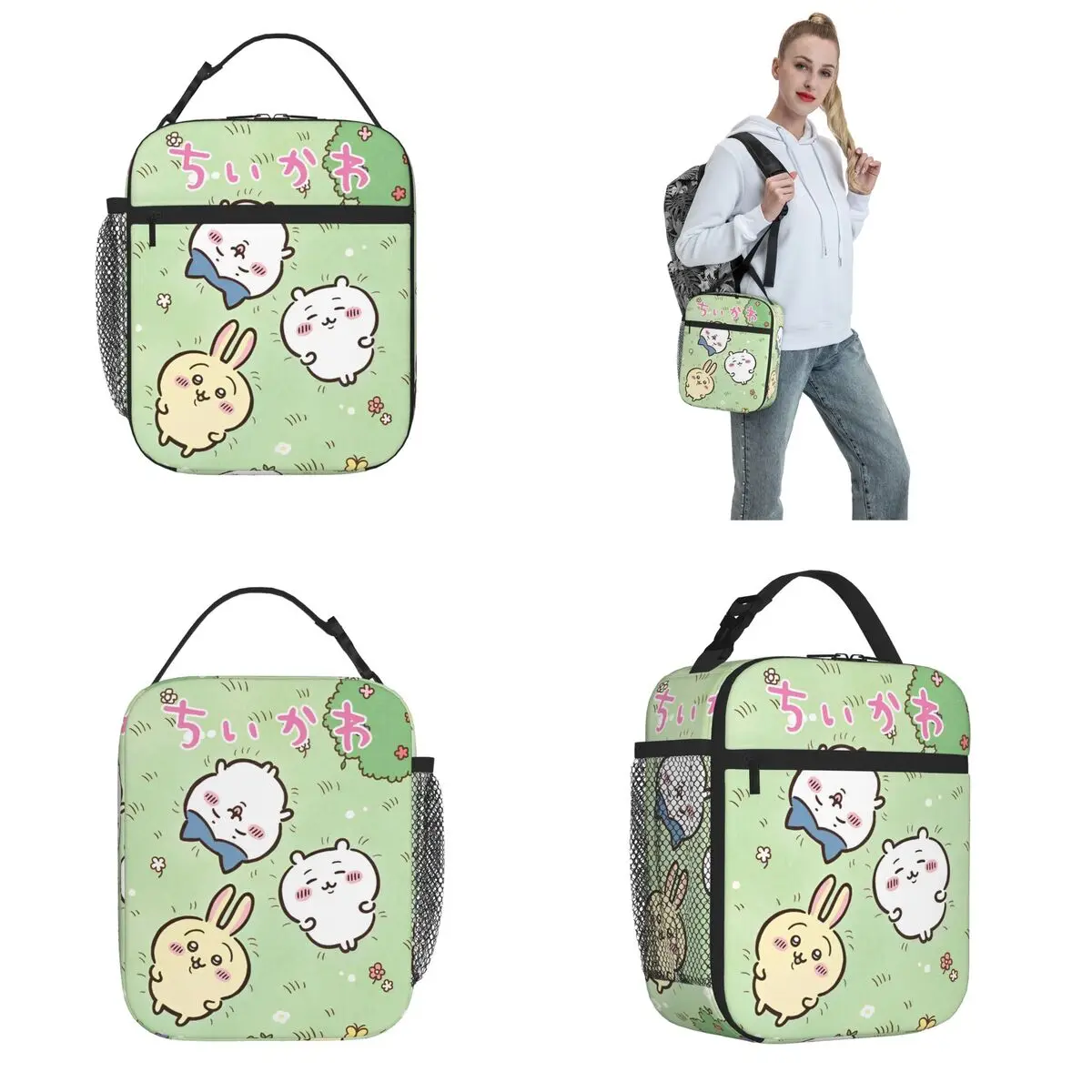 Chiikawa Usagi Hachiware مانغا معزول حقيبة الغداء السفر لطيف انمي ياباني الغذاء حقيبة التخزين المحمولة برودة صندوق غداء حراري