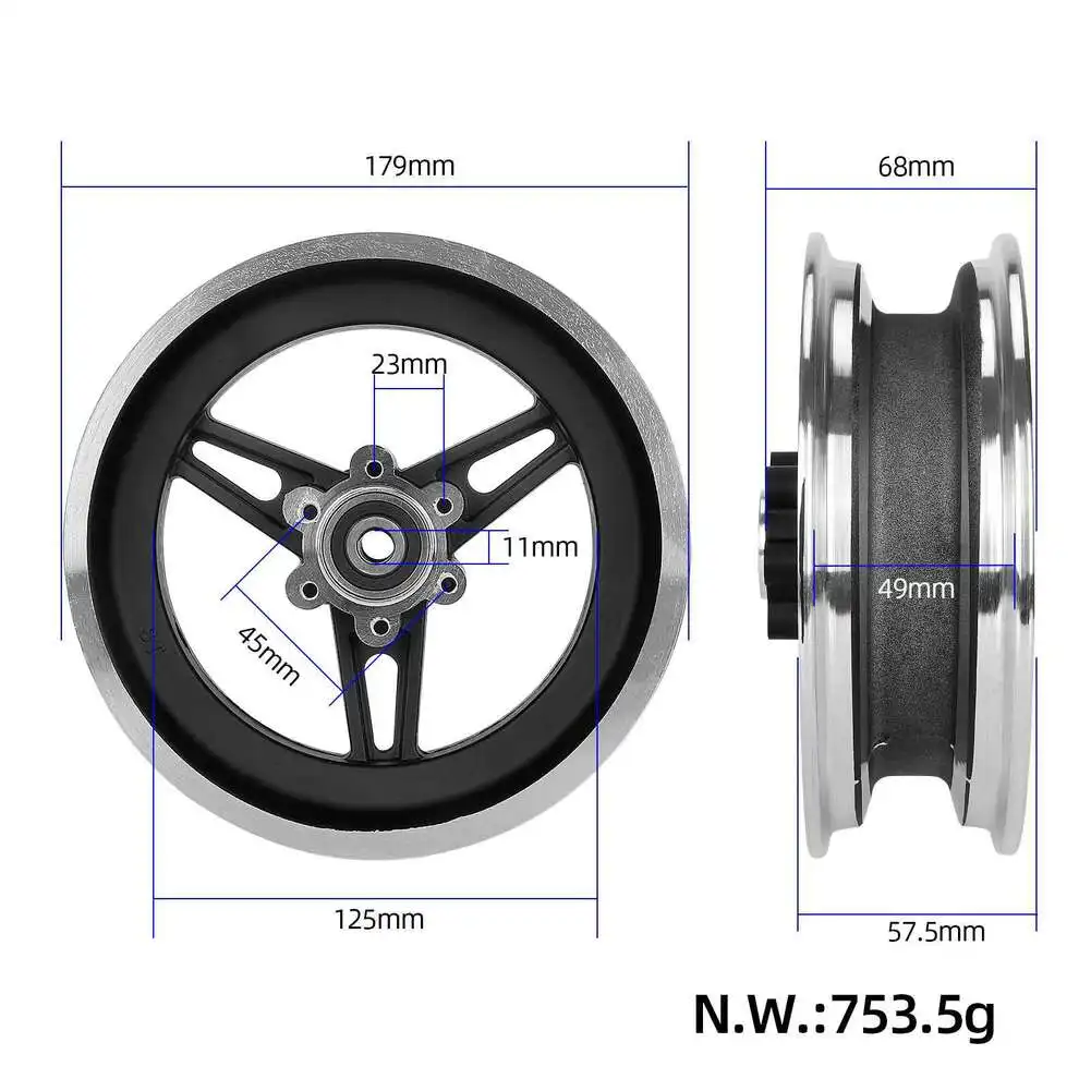 

For Scooter Tire 100/65-6.5 & 90/65-6.5 10-Inch Front Hub 6-Hole Disc Brake Widened Wheel Aluminum Alloy Silver-Black