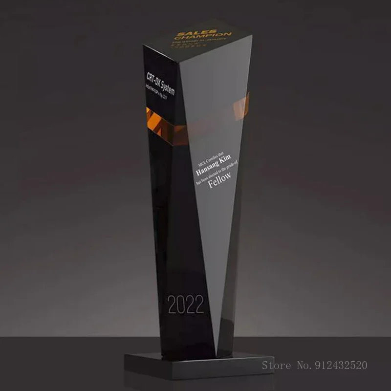 Customized Creative Black Crystal Trophy Honor Medal, Premium Company, Excellent Employee Souvenir, Reward, Home Decoration, 1Pc