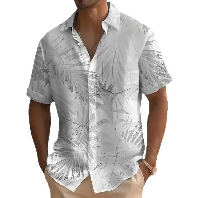 

2025 Men's Short Sleeved Shirt with Digital Print Loose Top, Fashionable and Trendy Button Up Short Sleeved Collar Shirt