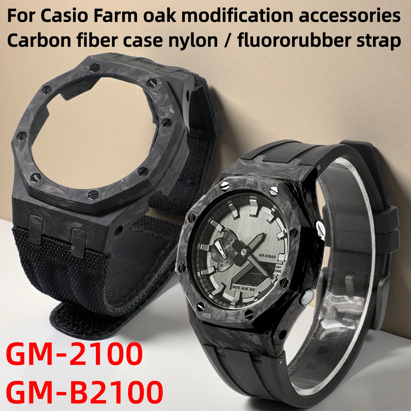 Ultra Light Carbon Fiber Case Nylon FKM Strap Mod Kit For Casio G Shock GM‑2100 GBM‑2100 Farm Oak Replacement Watch Accessories