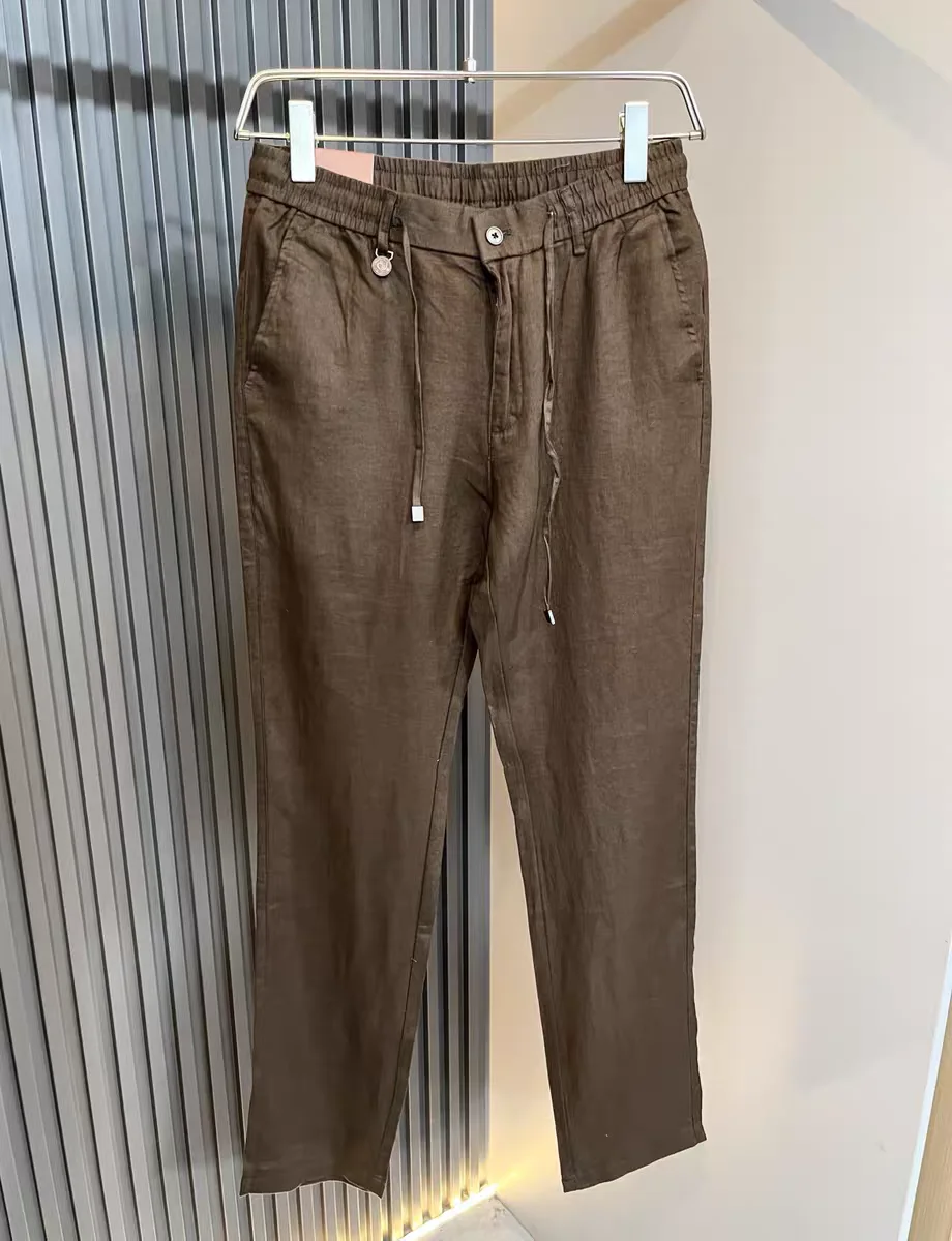 

Italian Vintage Men's Summer New Comfortable Breathable Straight Leg Drawstring Linen Casual Pants mid Waist Zipper Fly Neutr...