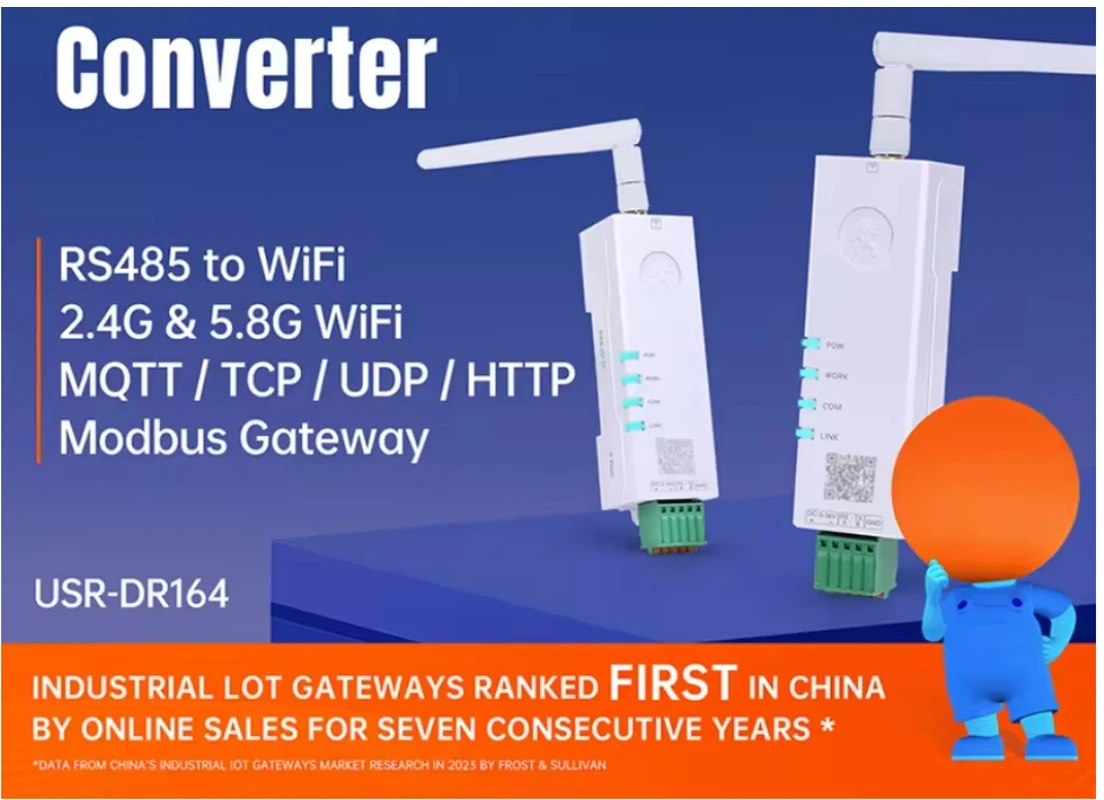 Serielles Modul RS485 zu WiFi-Konverter IoT USR-DR164, unterstützt Modbus RTU zu Modbus TCP, störungsfrei, breite Abdeckung