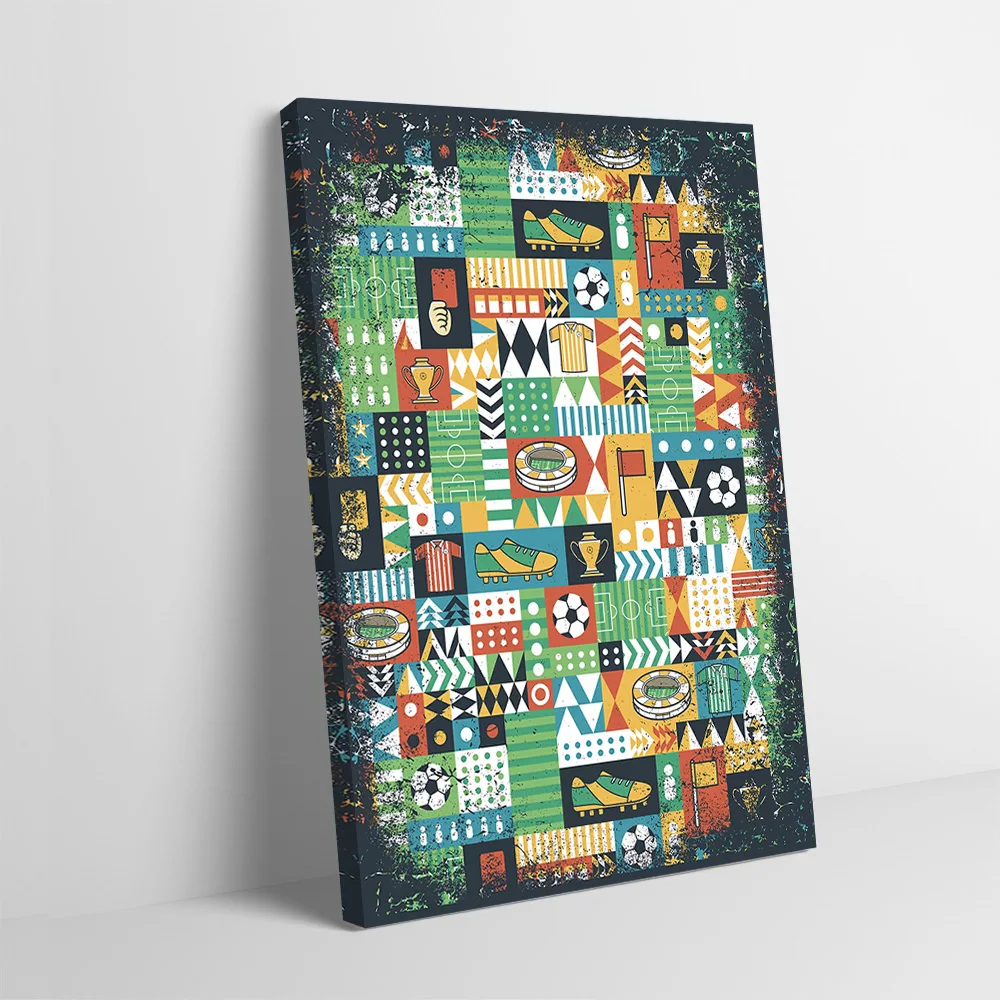 Colorful Soccer Pattern With Grunge Texture Printing Poster Customizable Pictures Wall Art Canvas Painting for Gamer Decoration