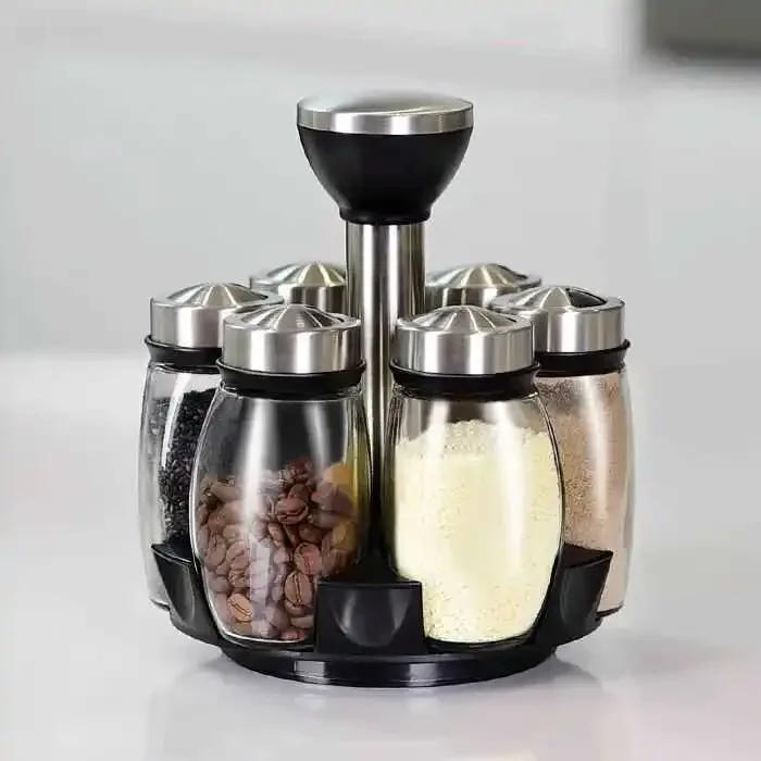 

Creative rotating seasoning bottle for home kitchen,new disc style seasoning jar set,convenient transparent glass seasoning box