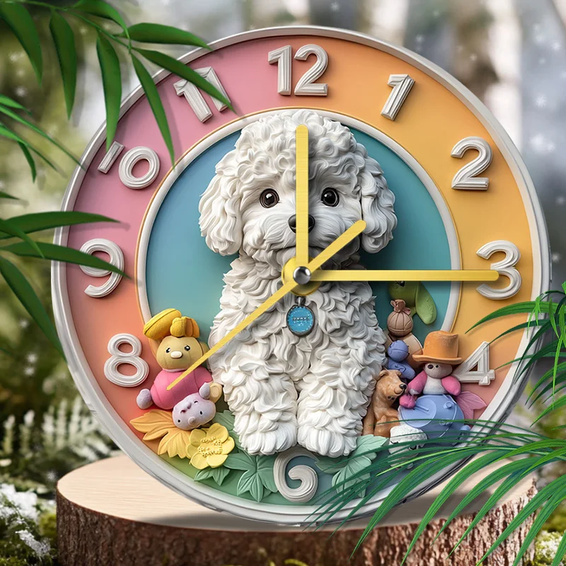 Bichon Pet Clock Premium Aluminum Alloy Decorative Wall & Tabletop Clock for Pet Lovers  Ideal Home Décor & Christmas Gift