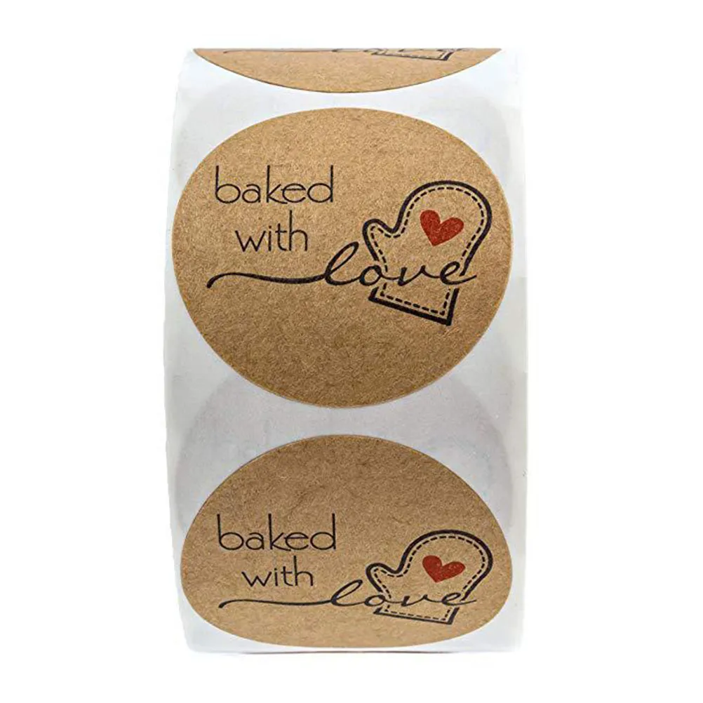 2 Rolls Baking Decoration Stickers Round Adhesive Kraft Paper Cookie Bag Labels Handmade Candy Packaging Seal Stickers