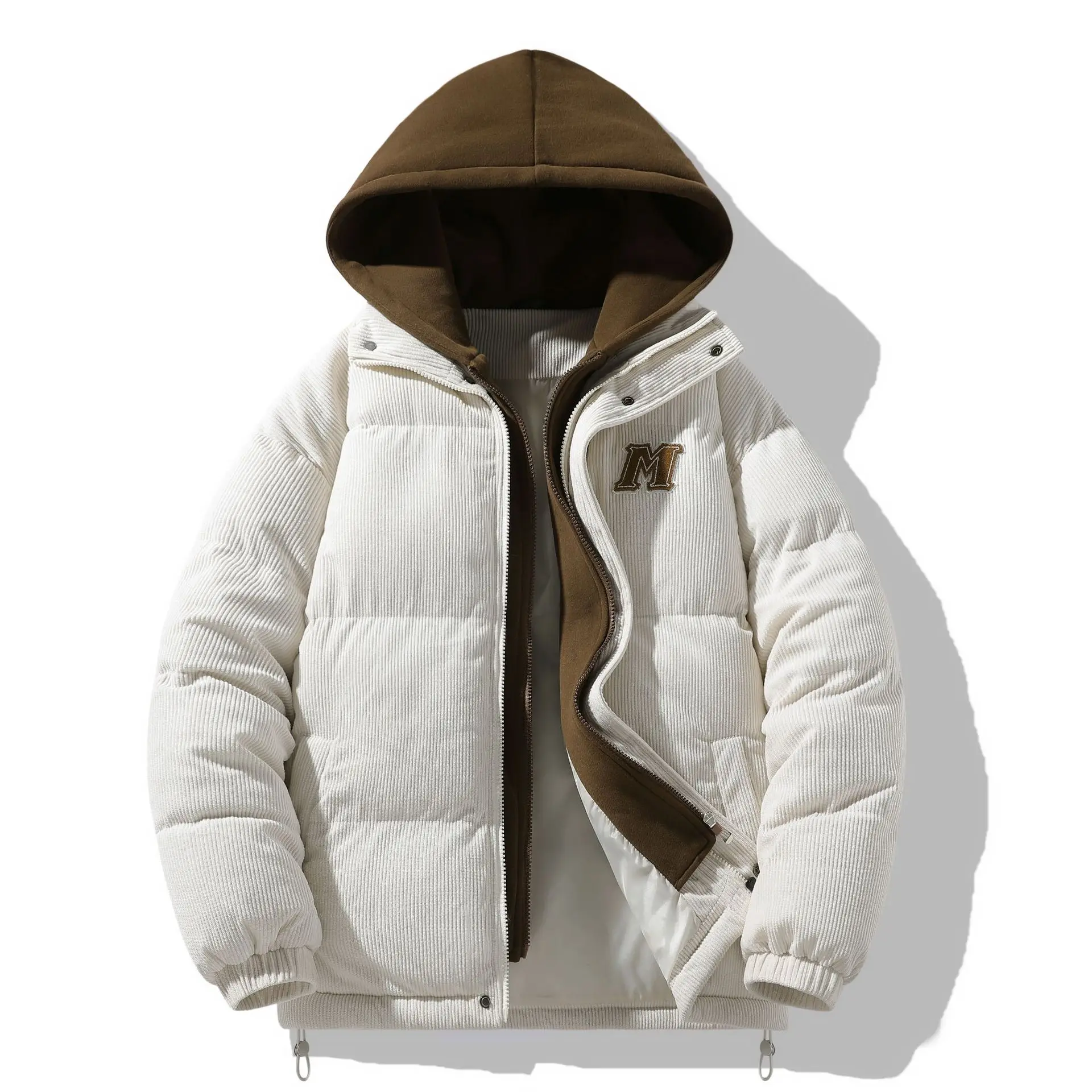 Japanese and Korean Winter Men's Thick Hooded Cotton Jacket Short Corduroy Cotton Jacket Trendy Warm Cotton Jacket Versatile