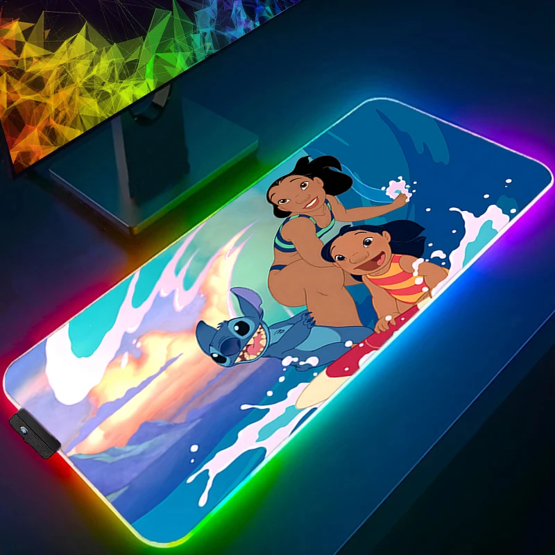 لوحة ماوس ألعاب بإضاءة خلفية LED حافة بيضاء غرزة ألعاب الكمبيوتر المحمول لوحة مفاتيح السجاد الماوس حصيرة RGB سجادة طاولة مطاطية غير قابلة للانزلاق