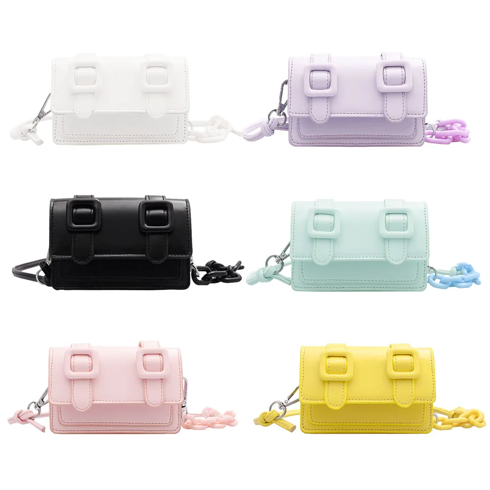 Leather Women Messenger Bag College Girls Mini Square Shoulder Handbag Purses Chain Elegant Crossbody Shoulder Bag