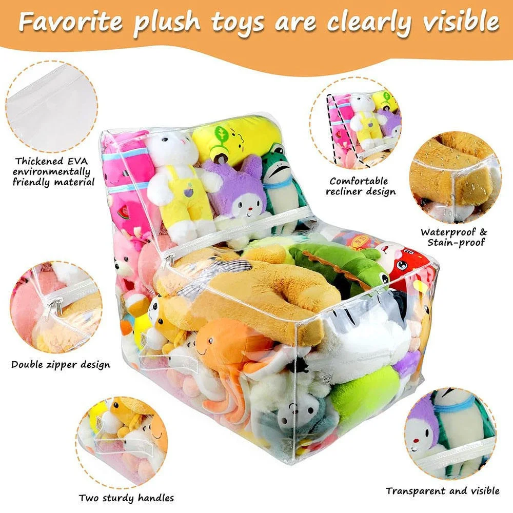 Kids Storage Stool Chair 2in1 Thickened PVC Toy Organizer Bag Transparent Seat Creative Storage Box