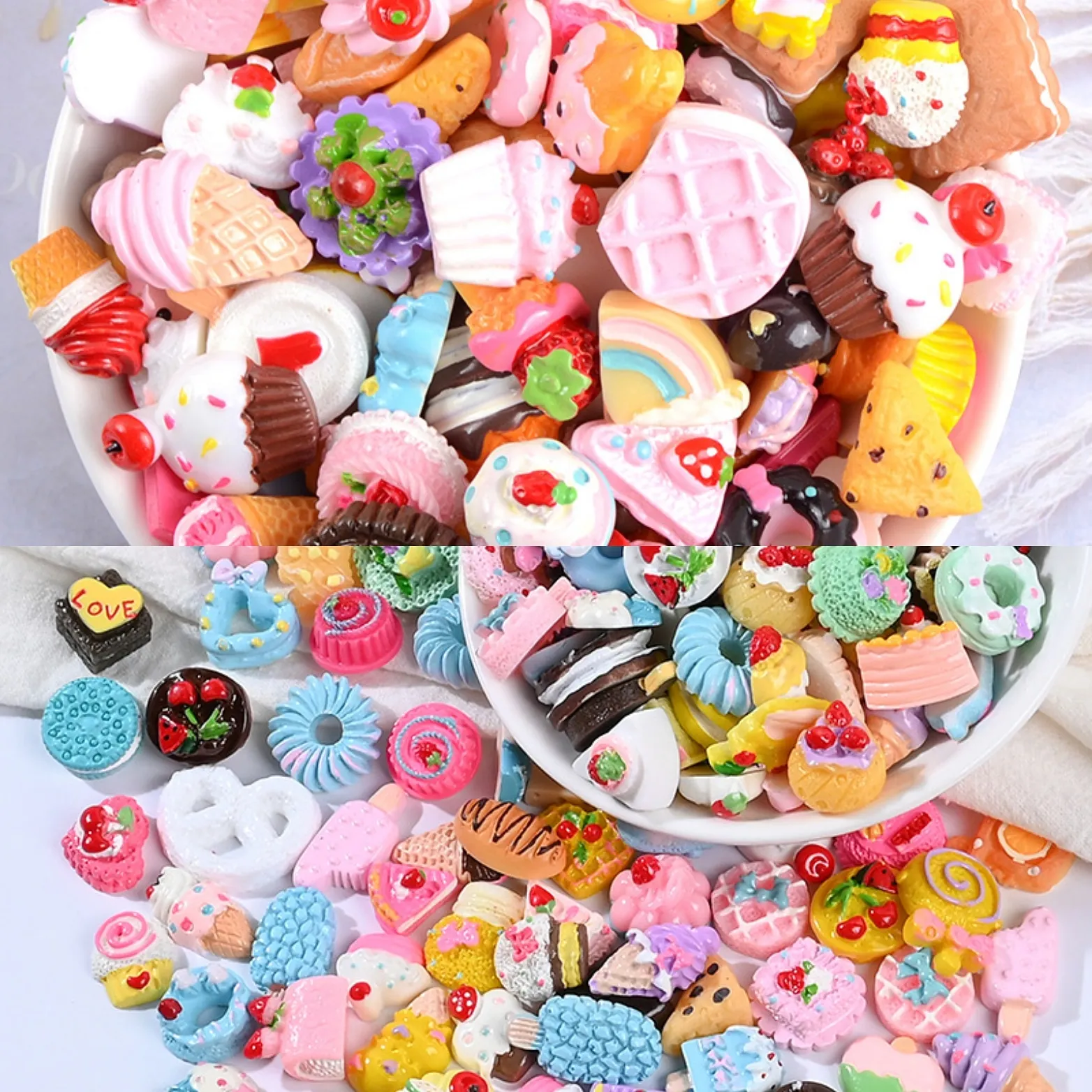 300PCS Resin Candy Charms Blessing Bag Accessories DIY SLIME Filling Cream Gel Mobile Phone Shell Lollipop Pack Candy Charm