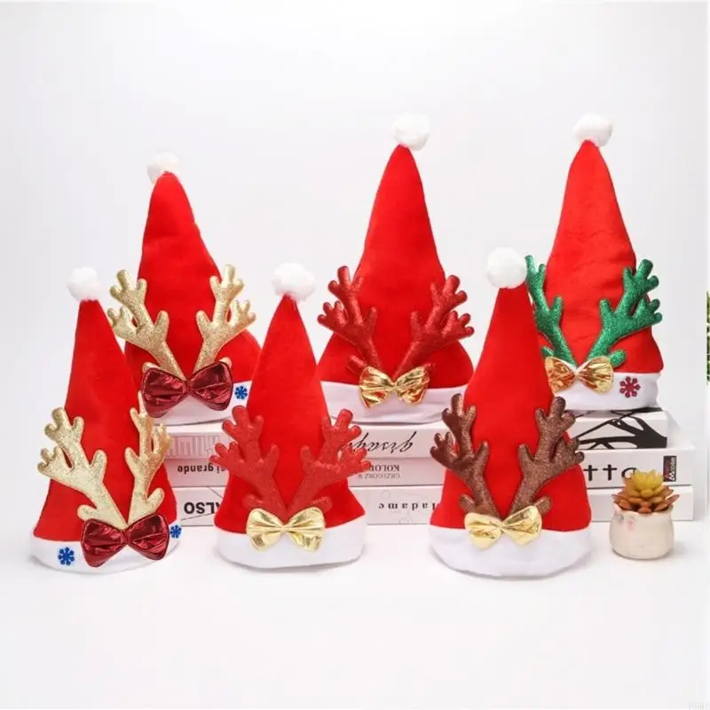 P88B Soft Christmas Hat Christmas Party Hat Plush Santa Hat Deer Horn Navidads Props