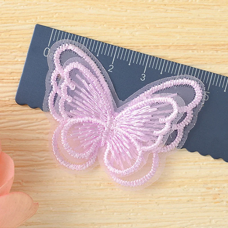 100Pcs 5*4cm Handmade Double Layer Mesh Butterfly Appliques For Clothes Sewing Supplies DIY Hair Clip Accessories