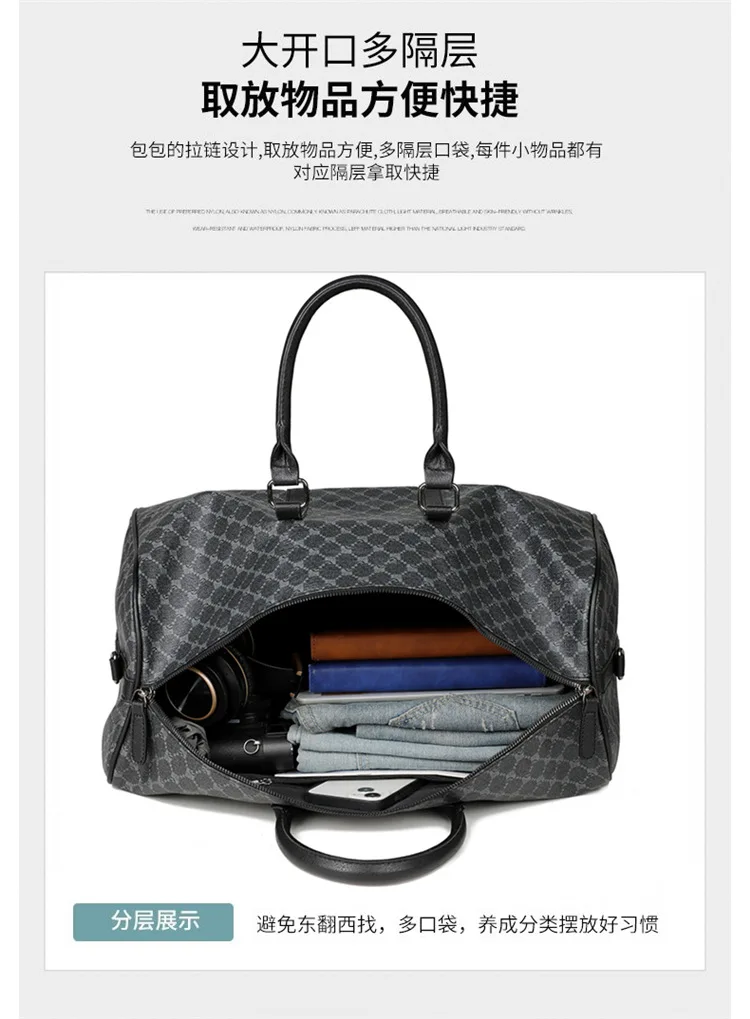 Große Herren-Tragetaschen, modische Handtaschen mit Karomuster und Henkeln, Herren-Umhängetaschen, wasserdichte Reisetaschen, Herren-Gepäcktaschen. – Detail 7