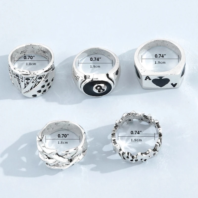 Punk Billiards Rings Set for Women Men Novelty Hip Hop Ring Gothic Jewelry image 5