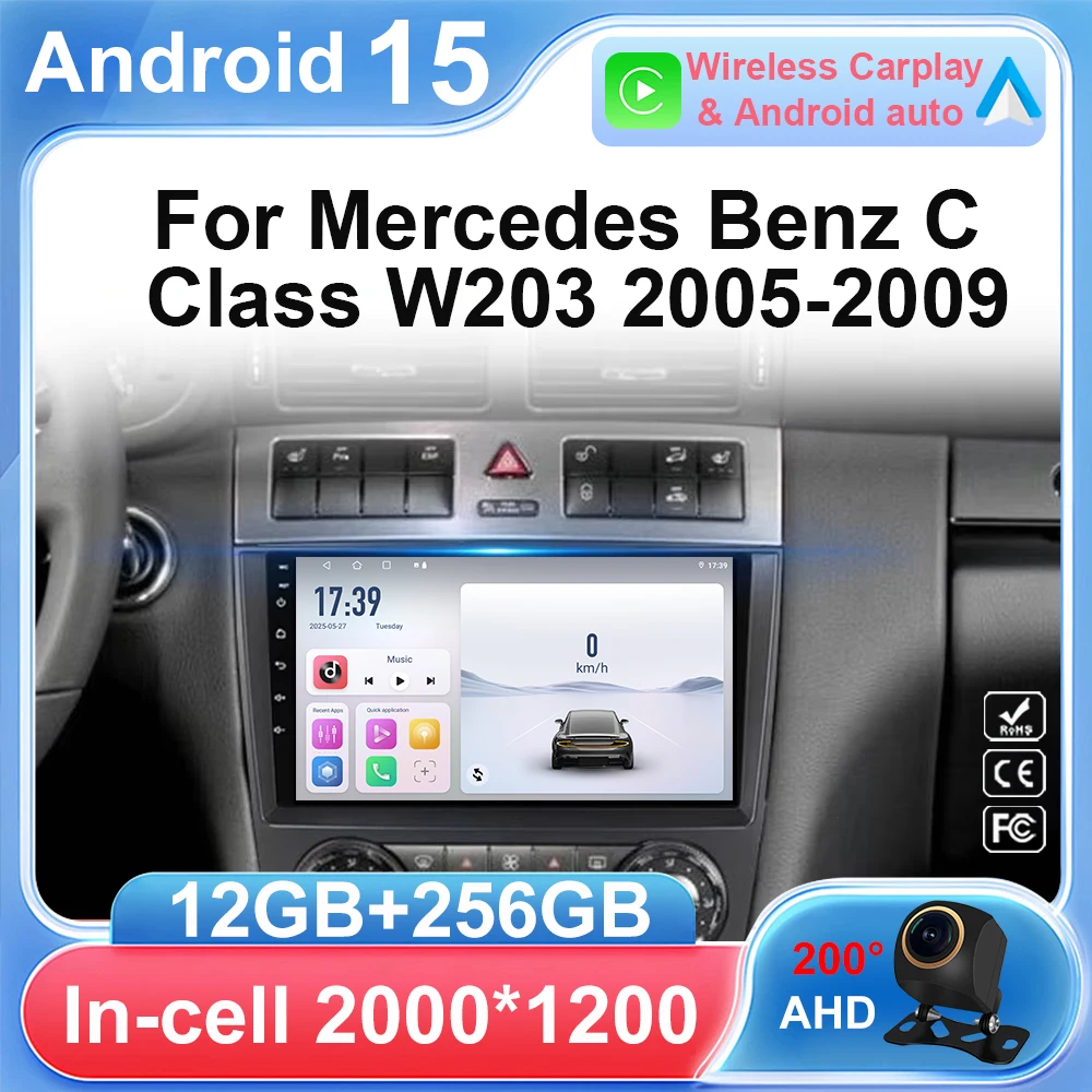 

Автомобильное радио Android 15 для Mercedes Benz C Class W203 2005 2006-2009 HD Сенсорный видеоэкран GPS DSP Стерео 9 Мультимедийный плеер