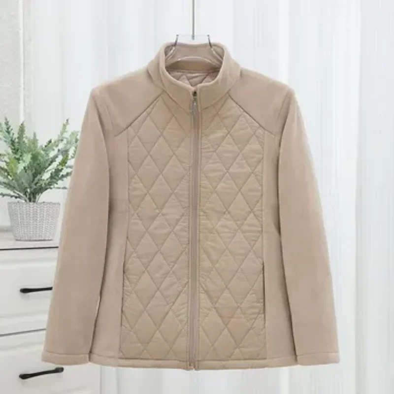 Women Stand Collar Zip Up Quilted Jacket Thickened Warm Windproof Cotton Coat For Autumn Winter
