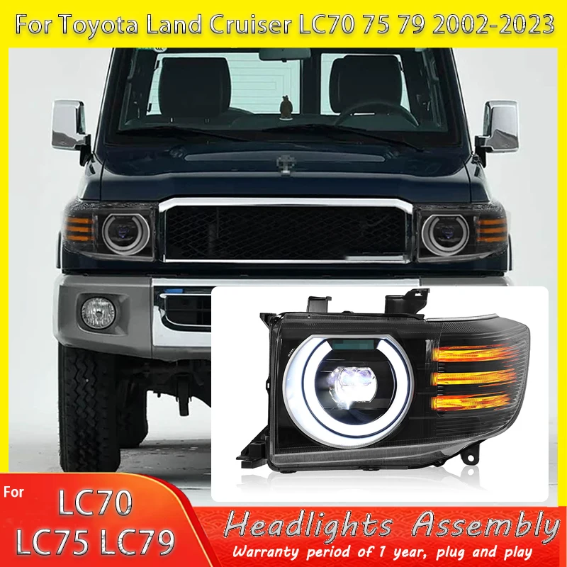 

Автомобильные фары для Toyota Land Cruiser LC70-75-79 2002-2023, светодиодные фары с новейшим дизайном Angel Eyes, аксессуары для передних фар.