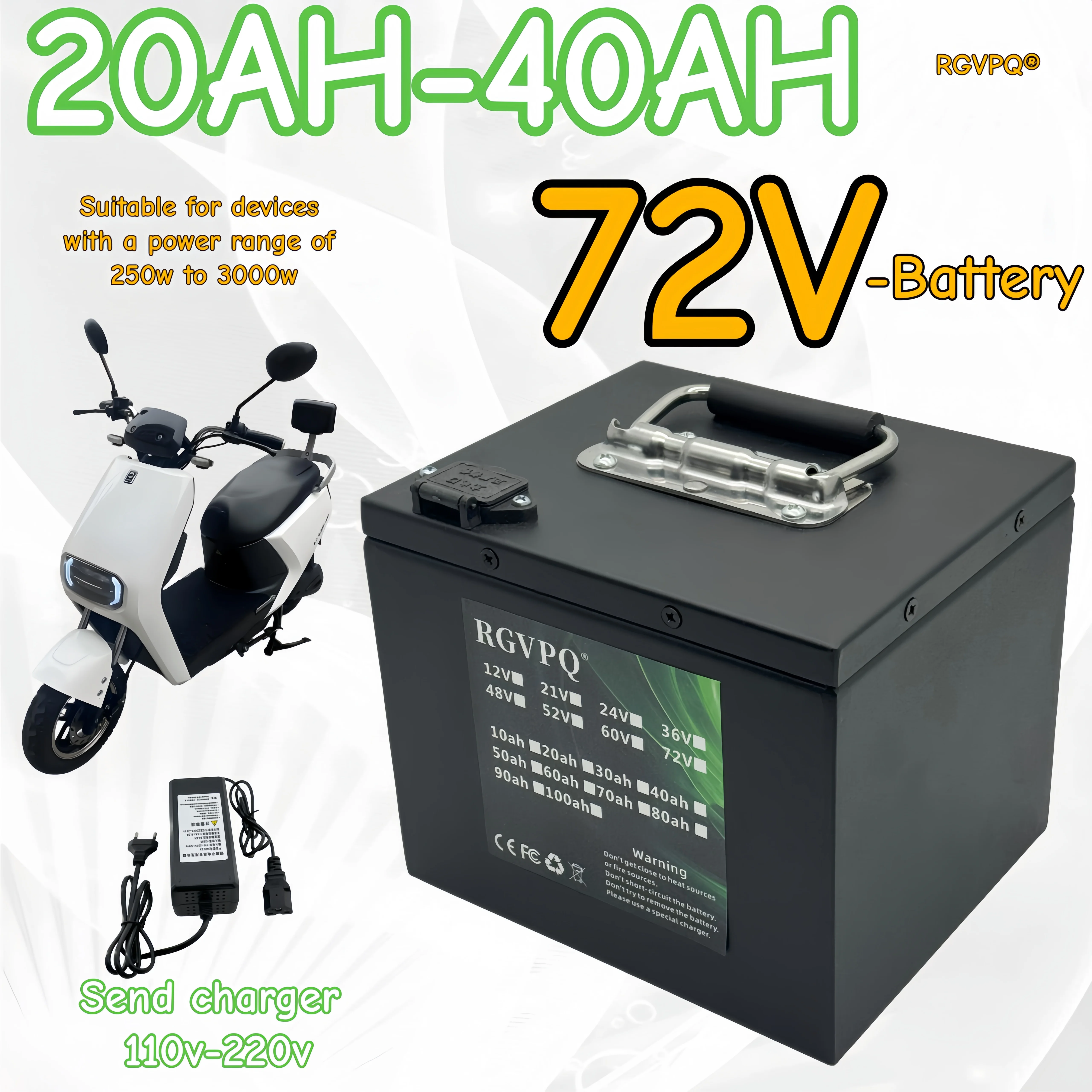 

72V 18650 lithium battery, 72V40AH, 24-hour shipping, built-in BMS40AH, suitable for motors below 3000