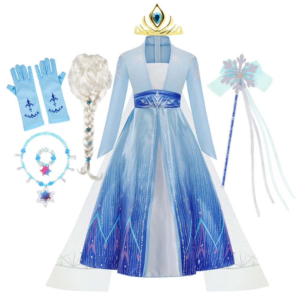 Elsa Snow Queen Dress Princess Girls Costume Carnival Party Halloween Kids Clothes Children Birthday Party Dress