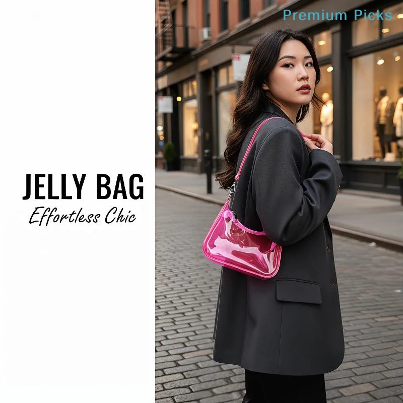 portableUnique Y2K Clear Jelly Shoulder Bag for Women Practical Small Zipper Handbag for Students