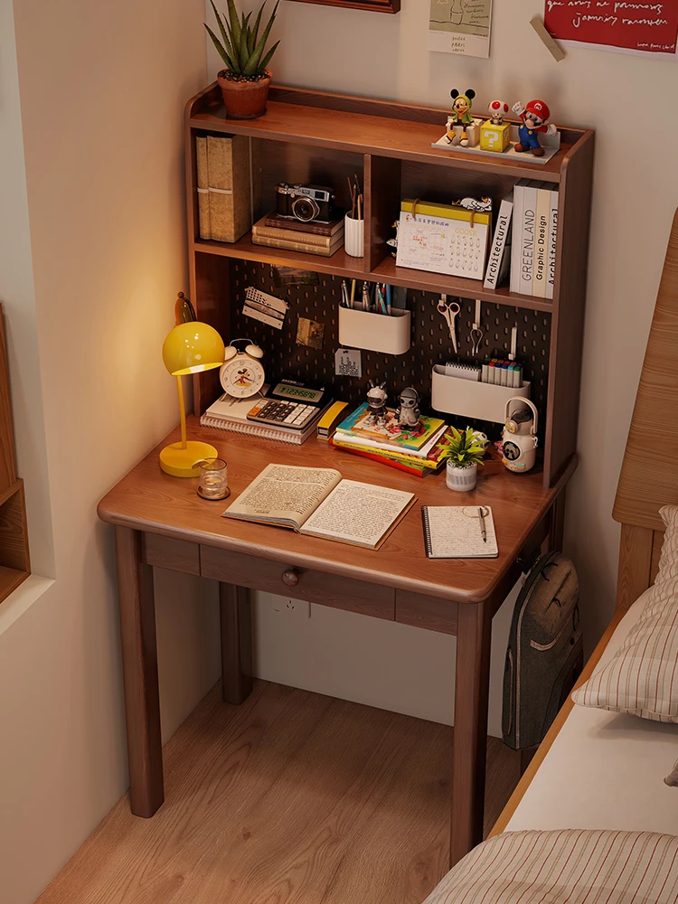 

Pure solid wood student home children's bookshelf integrated bedroom study computer desk against the wall