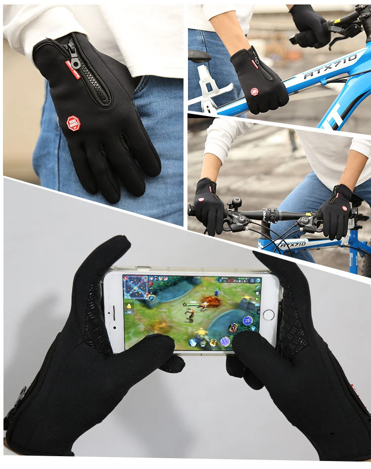 Unisex Winter Thermal Warm Cycling Bicycle Touch Screen Gloves Outdoor Camping Hiking Motorcycle Gloves Soft Warm Full Finger